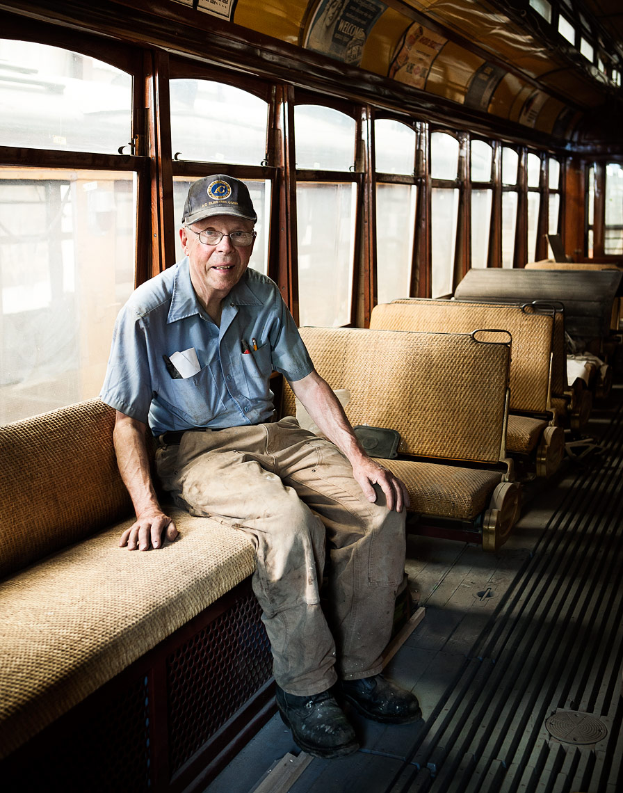 Portraits of trolley restoration workers at the Seashore Trolley Museum in Kennebunkport Maine for Canon USA